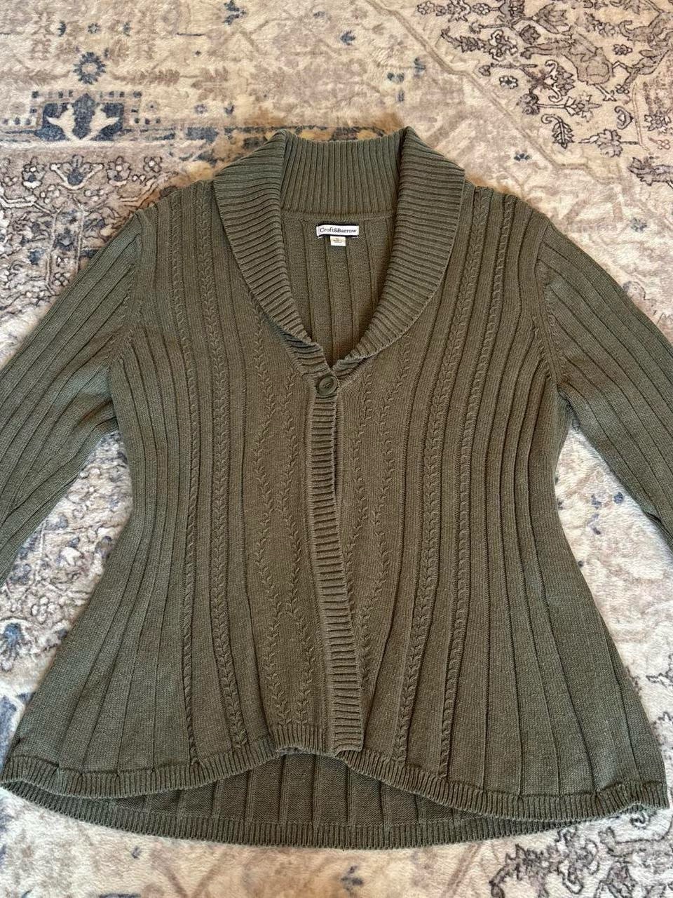 Croft & Barrow Olive Shawl-Collar Ribbed Cardigan - 100% Cotton
